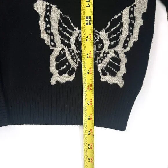 Lurking Class Skullfly Butterfly Scull Crop Cardigan Sweater Black Goth Grunge M - Picture 8 of 10